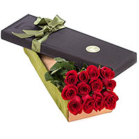 Gorgeous 12 Long Stemmed Red Roses box with your Romantic Love and Romance
