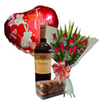Inspiration Combo: 12 Roses Bouquet + Balloon + Wine + Chocolate