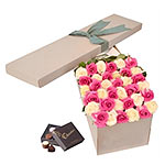 Beautiful 36 Pink & White Roses Box  with Long Stem