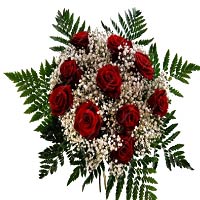 Color: red<br>A petite round tied red rose bouquet, to give perfect bound, with ...