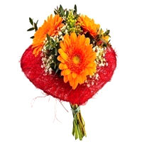 Color: orange - red<br>This bouquet is tied with orange gerberas, gypsophila, so...