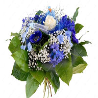 Color: blue - white<br>This beautiful baby bouquet is tied with white roses, blu...
