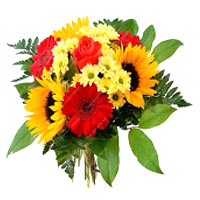 Color: yellow - orange - red<br>The yellow sun flowers in the bright colors of r...