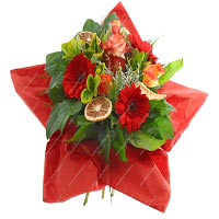 Color: red - white<br>It is tied with red - orange roses, red gerberas, beautifu...