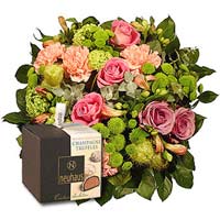 Wonderful mix of fresh flowers beautifully composed in pastel pink range, combin...