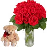 1 Dozen Red Roses with Teddy Bear