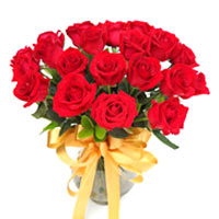Graceful Display of 1 Dozen Roses with Greenery in a Glass Vase