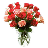 Classic Combination of Colorful Roses in a Glass Vase