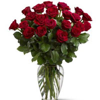 Dreamy 24 Red Roses with Greenery in a Glass Vase