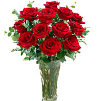 Enchanted Arrangement of 1 Dozen Red Roses in a Glass Vase