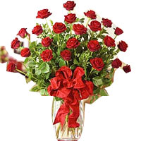 Breathtaking Selection of 24 Red Roses in a Glass Vase