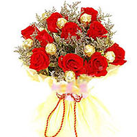 Bright Assemble of 11 Red Roses and 8 Chocolates