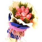 Beautiful 11 Pink Roses Bunch with Greens