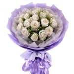 Blushing Tranquility Bouquet of 19 White Roses with Greens