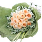 Classic Dreamy Bouquet of 19 Champagne Color Roses with Greens