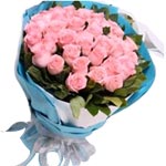 Exotic Bouquet of 33 Princess Pink Roses with Greens
