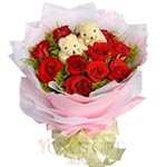 Captivating Festival Gift of Eleven Red Roses with Two Lovely Bears