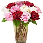 Dramatic Collection of 12 Mixed Roses in a Vase