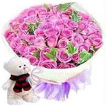 Lovely Bunch of 36 Purple Roses with a Soft Toy