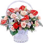 Petite Arrangement of Several Flowers in a Basket