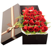 Exquisite Bunch of 19 Red Roses with Greens<br/><br/>