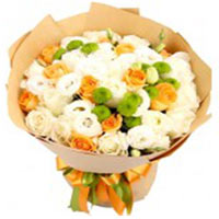 Bright White and Orange Mixed Flower Bouquet