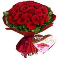 Stunning Red Rose Bouquet and Dove Chocolates