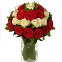 A rich bouquet of red and white roses (50cm). Vase not included....