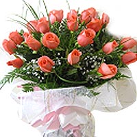 Send these 30 peach roses with greens....