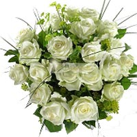 Classical lush bouquet of 15 white roses carnations, baby's breath, or in additi...