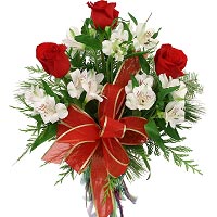 Big bouquet of red Roses and Alstromeria...