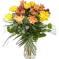 Bouquet of yellow and orange Roses and Alstromeria....