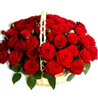 An astounding 50 flowered roses flower basket. Such a gift with words is superfl...
