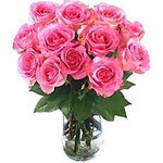 Pink roses with glass vase