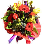 This exclusive bouquet of bright colourful flowers in red n orange are just righ...