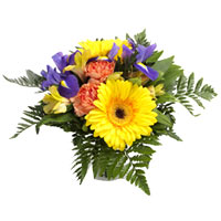 A masterful all-year, all-situation bouquet in yellow blue and orange with the e...