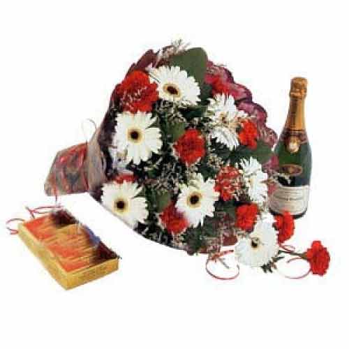 Pretty wrapped bouquet of fresh, long lasting carn...