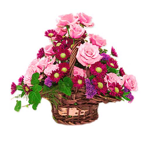 2 Dozen Pink Roses and Mixed Flowers Arrange in a  Basket...
