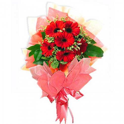 6pcs Red Gerbera and Greenery Arrange in a Bouquet...