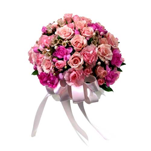 Mixed Pink & Peach Flowers in a Bouquet.<br>- Peac...