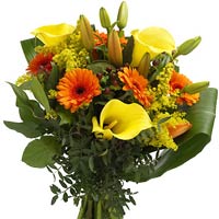 Flowers full of joy and sunrays.<br>This bouquet conisists of lillies, gerberas...