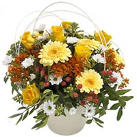 Share with happiness!<br>Arrangement consists of roses, gerberas, santini and as...