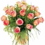 Medium stemmed bouquet of orange roses with medium sized buds....