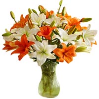 Bouquet of lilies, tulips and orchids