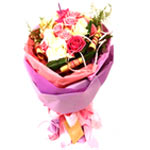 lavish bouquet of white and hot pink roses, arrang...