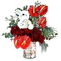 My Heart Your Red Anthuriums and Roses. 25 red roses 5 anthuriums arranged in a ...
