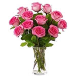 Attractive Vase of 12 Pink Roses