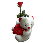 A lovely teddy that offers a red rose printed with the word on,to your beloved p...
