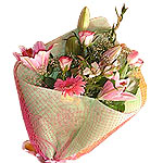 Bouquet with mixed flowers. Combination of  spring flowers like roses, gerbera, ...