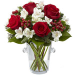 Send this beautiful arrangement of red roses, whit...